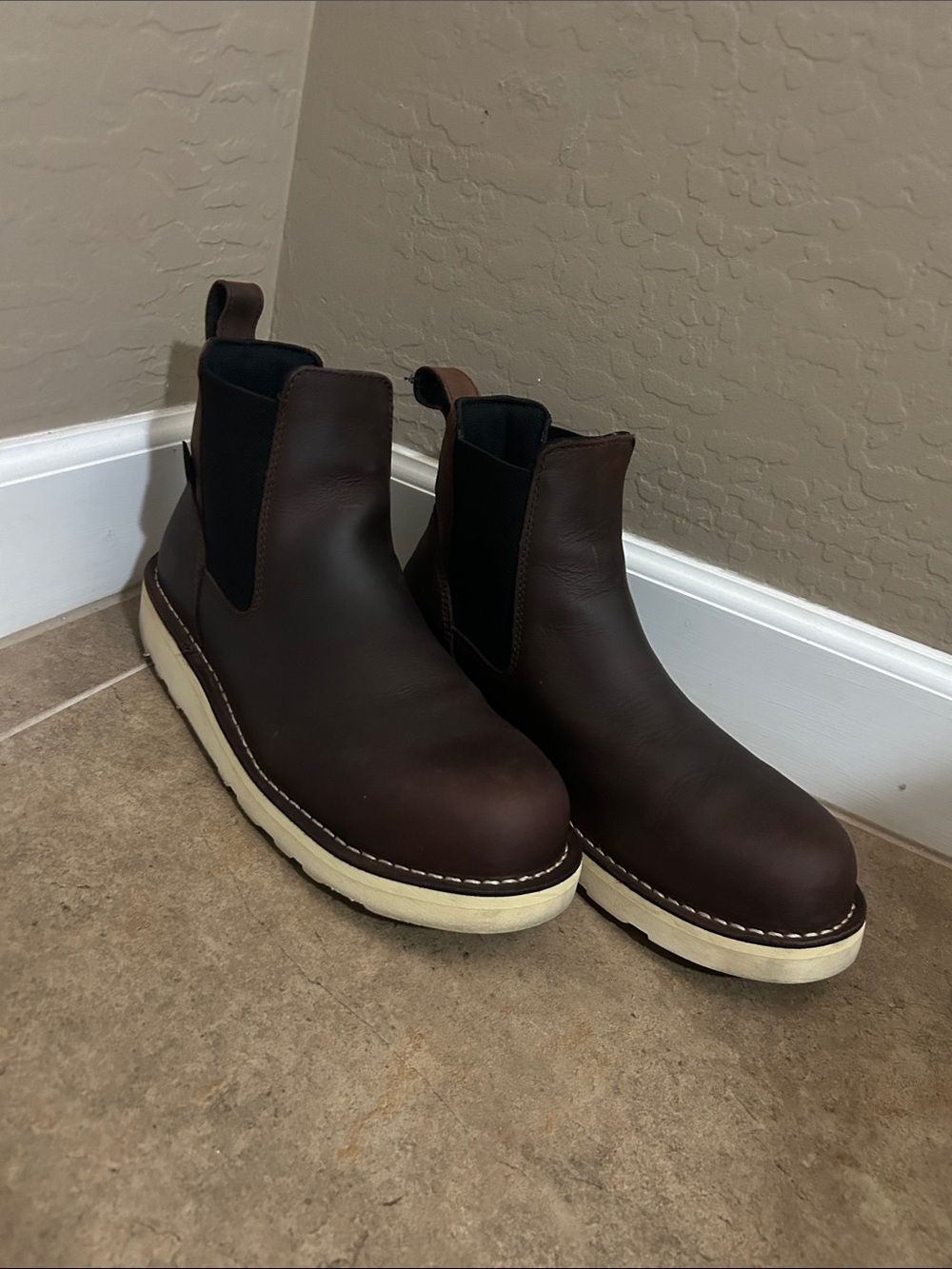 Danner Men's Dark Brown Leather Chelsea Boots with Cream Sole